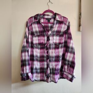 Lane Bryant plus size button down plaid shirt roll tab sleeve 18/20 2X